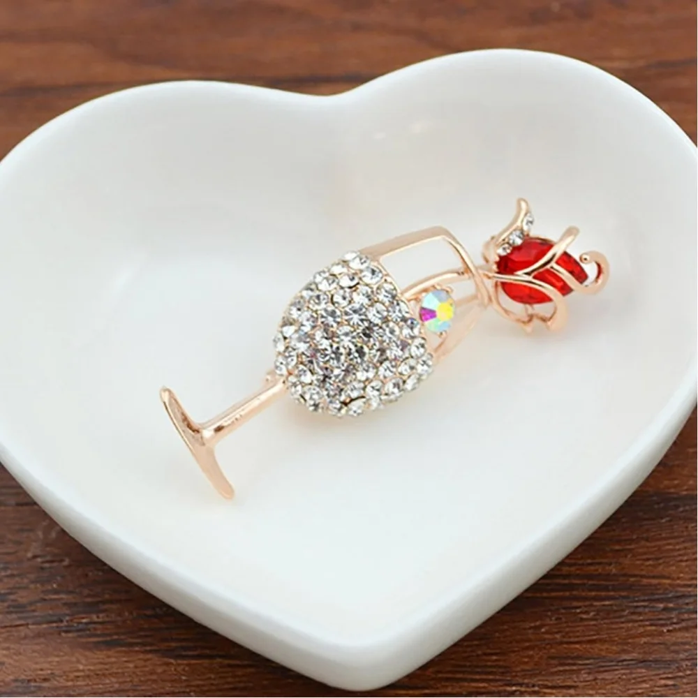 Rosegold Plated Austrian Crystal WineGlass Rose Stem Brooch